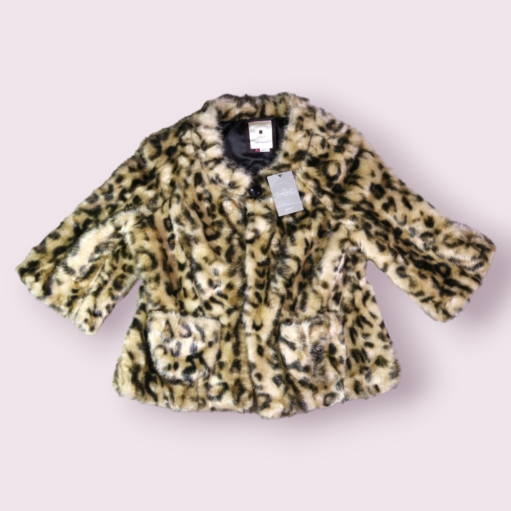 ANTHROPOLOGIE Elevenses Womens Out of The Jungle Faux Fur Leopard Coat Size 8